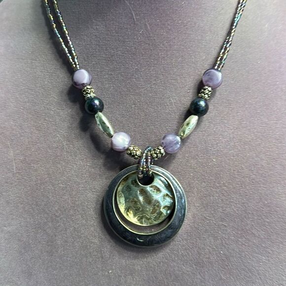 Laura Ashley vintage amulet saucer necklace Silvertone - Picture 1 of 3